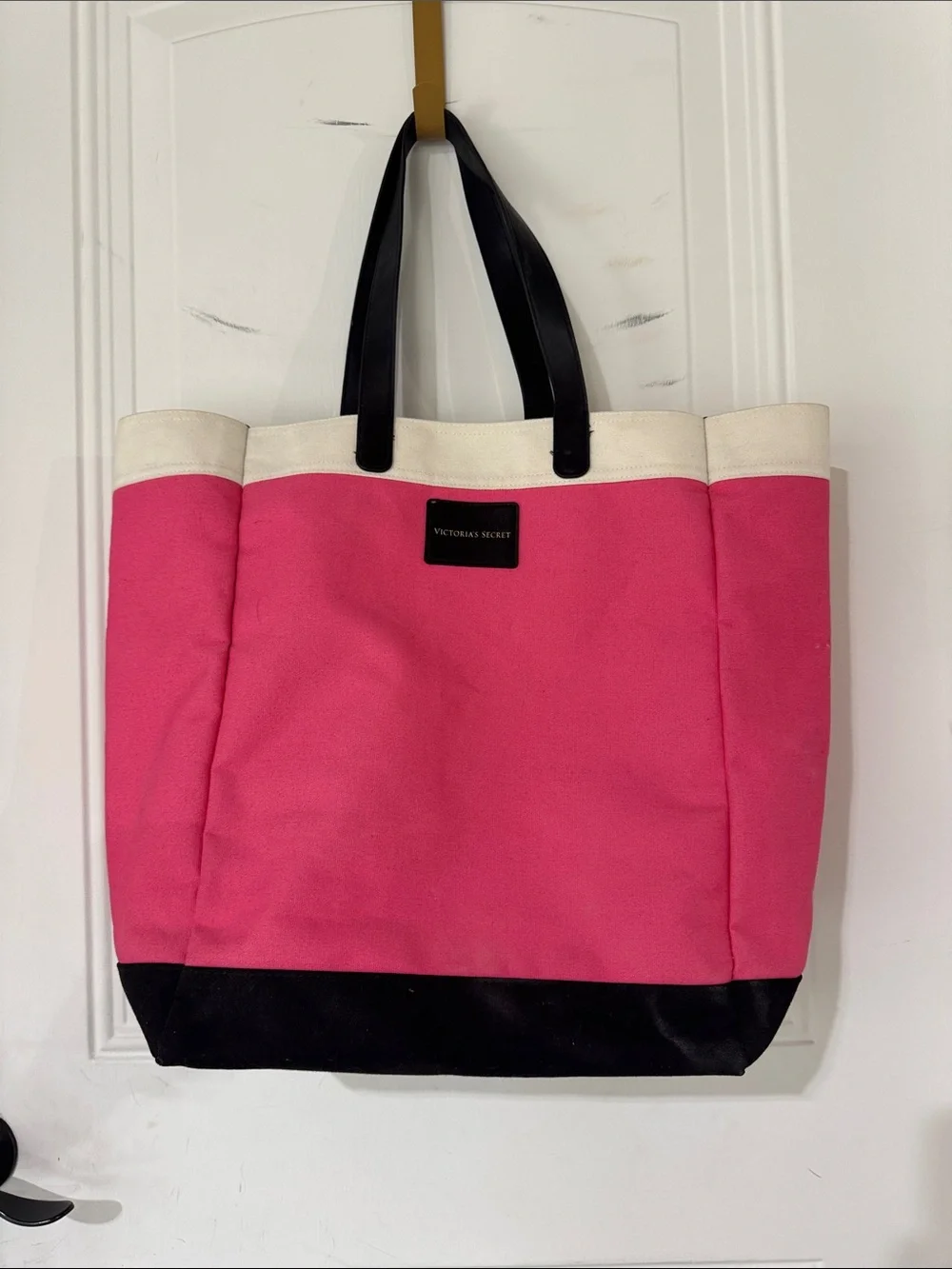 Victoria's Secret Hot Pink Canvas Tote with Black Accents